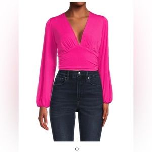 Flamingo pink Renee C long sleeve plunge cropped top !